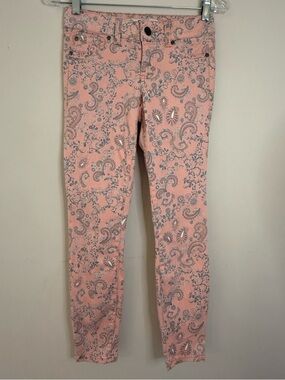 True Freedom pink floral paisley ankle jeggings stretchy SZ 1